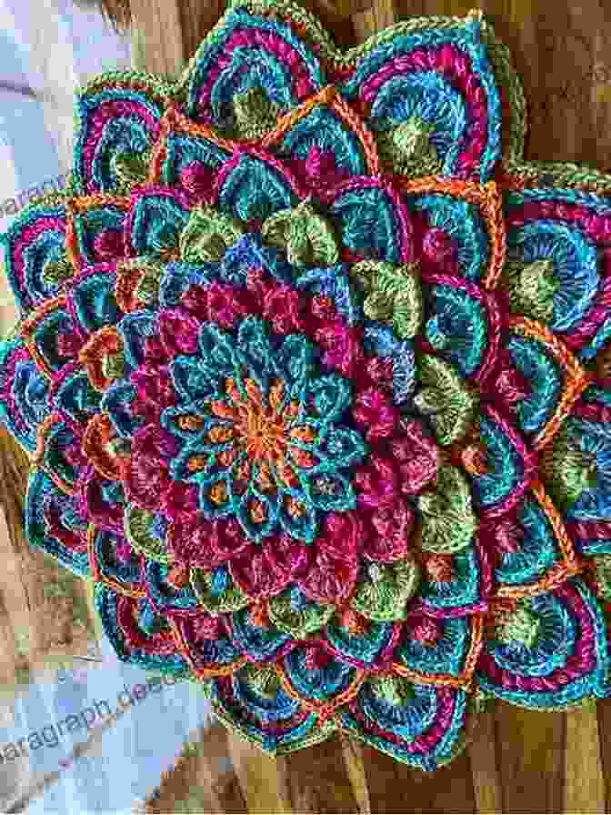 A Small, Circular Mandala Crocheted In Vibrant Colors Crochet Mandala Afghan: How To Crochet Your Own Mandala Afghan: Crochetted Mandala Afghan Patterns