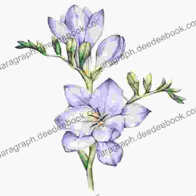 A Watercolor Sketch Of A Freesia Flower, Capturing Its Delicate Bell Shaped Form And Subtle Color Original Drawings Including Chrysanthemums Freesias And Rudbeckias (Sketchbook Art)